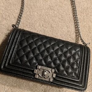 Black caviar Boy handbag medium size